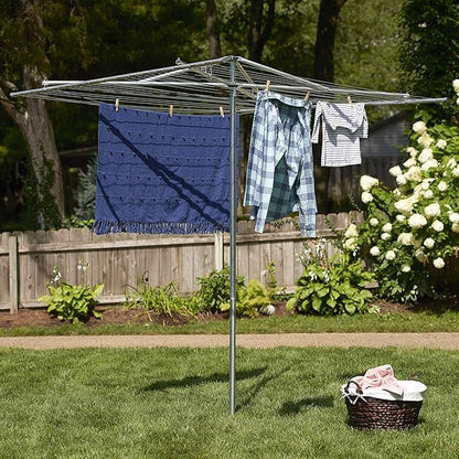 Household Essentials 17130-1 Rotary Outdoor Umbrella Drying Rack | Aluminum | 30-Lines with 210 ft. Clothesline,Silver