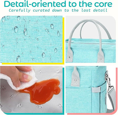 KIPBELIF Cute&Classy Roomy Insulated Lunch Bags for Women - Stylish & Functional Large Tote Adult Lunch Box for Working & Picnic(Extra Large,Aqua Green)