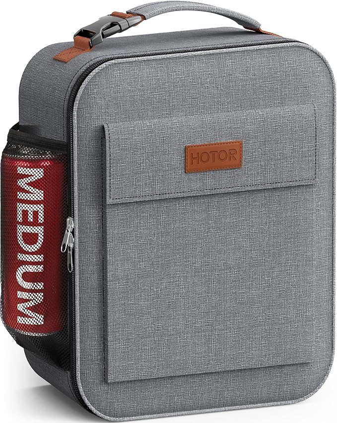 HOTOR Lunch Bag for Men & Women - Large Capacity Insulated Lunch Bag with Mutiple Pockets, Wear-Resistant Cooler Lunch Box for Office, Picnic, Grey, 7L, 9.06" x 4.33" x 10.63"