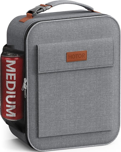 HOTOR Lunch Bag for Men & Women - Large Capacity Insulated Lunch Bag with Mutiple Pockets, Wear-Resistant Cooler Lunch Box for Office, Picnic, Grey, 7L, 9.06" x 4.33" x 10.63"