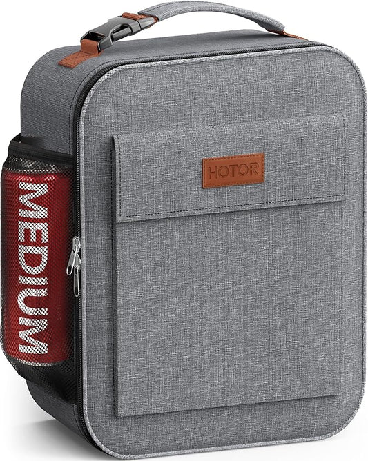 HOTOR Lunch Bag for Men & Women - Large Capacity Insulated Lunch Bag with Mutiple Pockets, Wear-Resistant Cooler Lunch Box for Office, Picnic, Grey, 7L, 9.06" x 4.33" x 10.63"