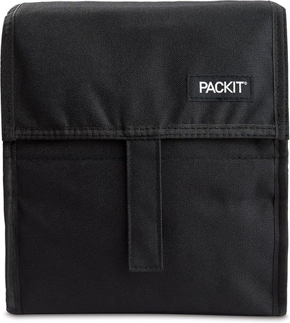 PackIt Freezable Lunch Bag, Black, Built with EcoFreeze Technology, Foldable, Reusable, Zip and Fold Closure with Buckle Handle, Perfect for School and Office Lunches