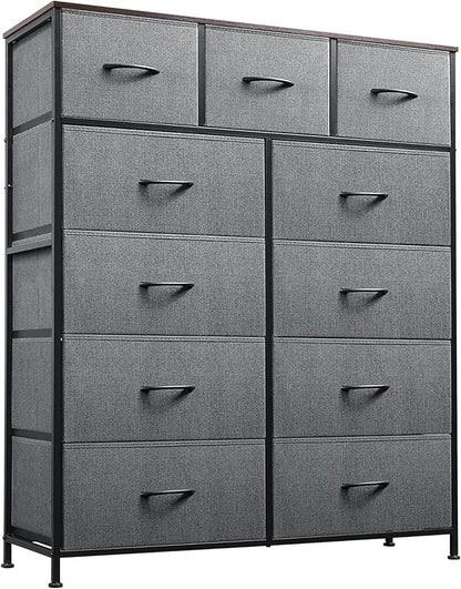 WLIVE Tall Dresser for Bedroom, Fabric Dressers Storage Tower, Dresser & Chest of Drawers Organizer Unit with 11 Drawers, Storage Cabinet, Hallway, Closets, Steel Frame, Wood Top, Dark Grey