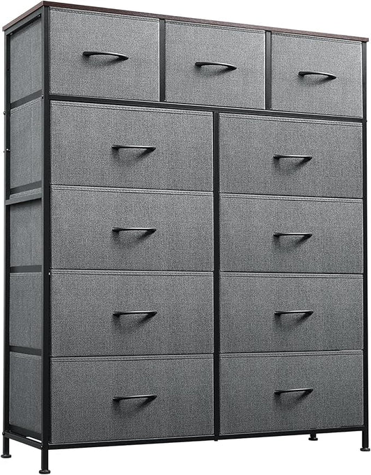 WLIVE Tall Dresser for Bedroom, Fabric Dressers Storage Tower, Dresser & Chest of Drawers Organizer Unit with 11 Drawers, Storage Cabinet, Hallway, Closets, Steel Frame, Wood Top, Dark Grey