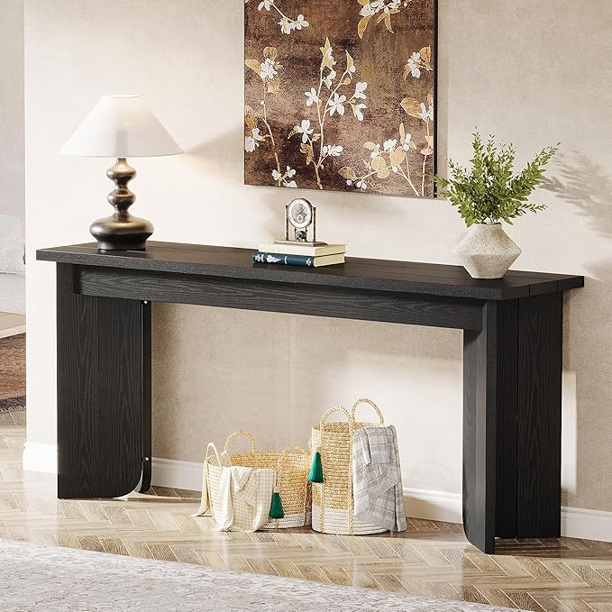Tribesigns 70.9-Inch Sofa Console Table, Wooden Extra Long Entryway Table with Widened Tabletop, Farmhouse Console Behind Couch with Sturdy Double Pedestal for Hallway, Living Room, Black