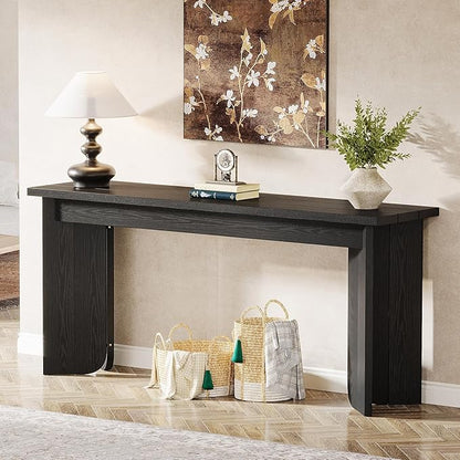 Tribesigns 70.9-Inch Sofa Console Table, Wooden Extra Long Entryway Table with Widened Tabletop, Farmhouse Console Behind Couch with Sturdy Double Pedestal for Hallway, Living Room, Black