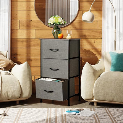 WLIVE Dresser with 3 Drawers, Fabric Nightstand, Organizer Unit, Storage Dresser for Bedroom, Hallway, Entryway, Closets, Sturdy Steel Frame, Wood Top, Easy Pull Handle, Dark Grey