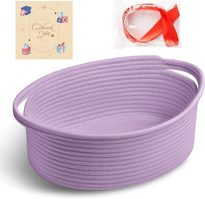 Small Woven Purple Gifts Basket for Storage Empty with Ribbons and Bags Durable Cute Gifts 12"X 8" X 5" Small Rope Basket for Gifting