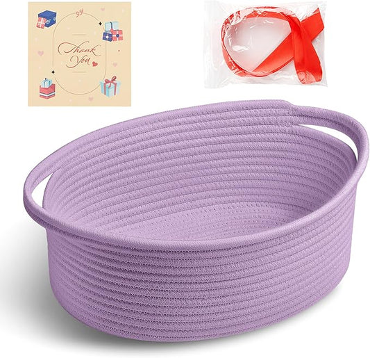 Small Woven Purple Gifts Basket for Storage Empty with Ribbons and Bags Durable Cute Gifts 12"X 8" X 5" Small Rope Basket for Gifting