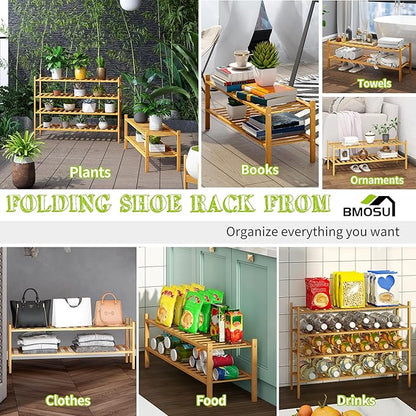 BMOSU 2-Tier Bamboo Extended Shoe Rack Premium Stackable Shoe Shelf Storage Organizer for Hallway Closet Living Room Entryway Organizer (Natural Bamboo)
