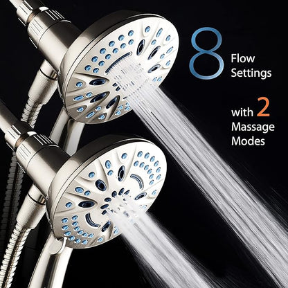 AquaCare Magneton High-Pressure 8-mode Handheld Shower Head with Magnetic Guidance Docking System - 2 Magnetic Brackets, 5 inch Face, Hygienic Jets, 6 ft. Stainless Steel Hose - All Nickel Finish