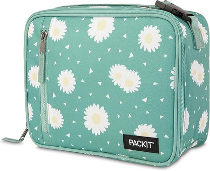 PackIt Freezable Classic Lunch Box, Daisy Sage, Built with EcoFreeze® Technology, Collapsible, Reusable, Zip Closure With Zip Front Pocket and Buckle Handle, Designed for Fresh Lunch On the Go