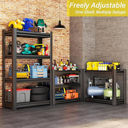 40" W Heavy Duty 4-Tier Adjustable Black Metal Garage Shelving Unit – Ideal for Garage, Basement, Pantry & Warehouse, Storage Shelves, 2400LBS, 16" D x 63" H, Black