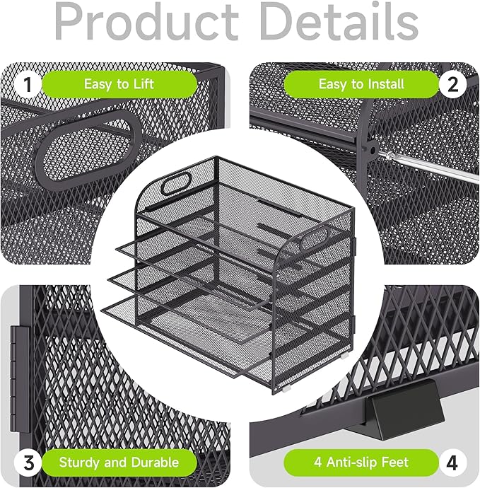 2 Pack 5 Tier Paper Organizer, Letter Tray with Handle, Mesh Desk Organizer, Metal File Organizer, Office Desk Accessories for Home, Office, Classroom, School -Grey