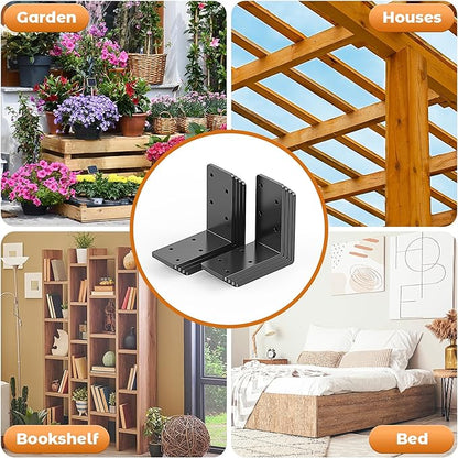 8 Pcs 3"x3" L Brackets Heavy Duty, Galvanized Corner Brace for Wood, Angle Iron with Recessed Holes, 90 Degree Angle Bracket for Floating Shelves, Wood Beams, Furniture, Bed -Black