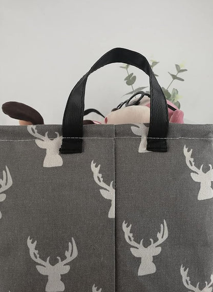KUNRO Rectang Deer Storage Basket Gift Shelf Basket Storage Bin, Nursery Basket Organizer Box for With Handles for Room Deco (Grey deer)