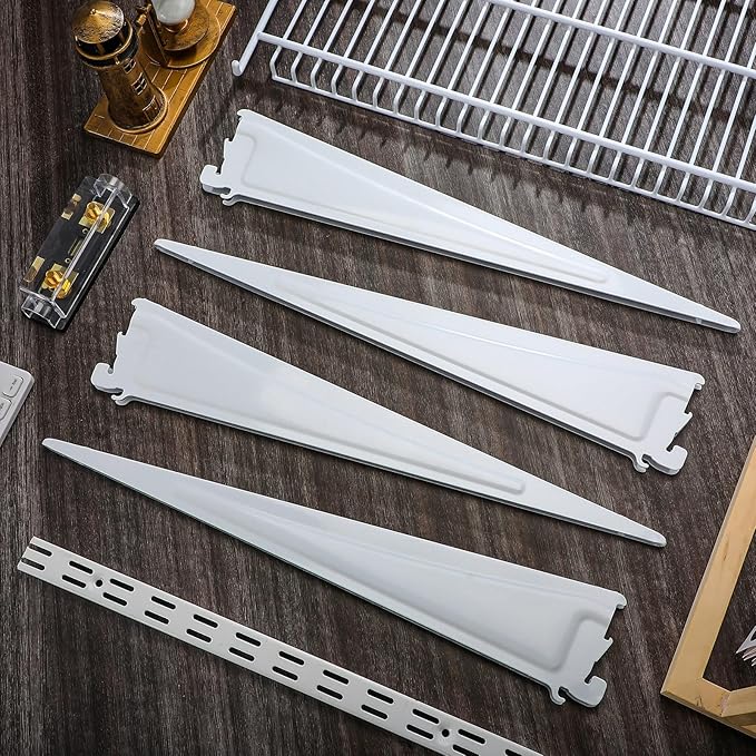 Adjustable Locking Shelf Bracket 16 Inch Shelf Brackets Heavy Duty Wire Shelving Brackets for Deep Wire Shelving Double Track System (White,20 Pcs)