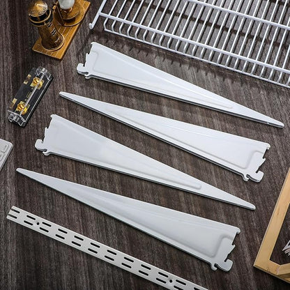 Adjustable Locking Shelf Bracket 16 Inch Shelf Brackets Heavy Duty Wire Shelving Brackets for Deep Wire Shelving Double Track System (White,20 Pcs)