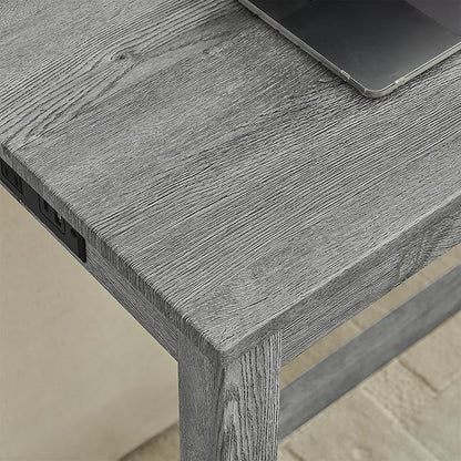 59" Power Outlet Mid Century Console Table, Slim Console Table with Solid Wood Frame, Long Narrow Console Tables for Living Room & Kitchen, Grey