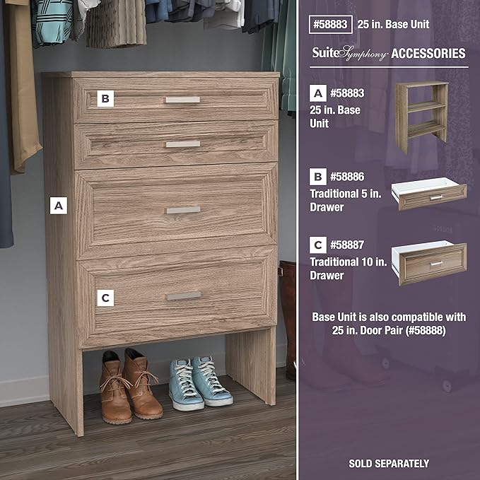 ClosetMaid SuiteSymphony Wood Shelf Unit, 2 Shelves, Adjustable, for Storage, Closet, Clothes, Shoes, Décor, TV, Books, Natural Gray