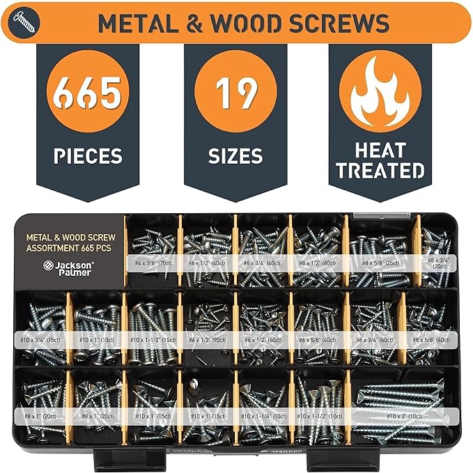 Jackson Palmer 2251 Piece Hardware Assortment Kit with Screws, Nuts, Bolts & Washers (3 Trays)…