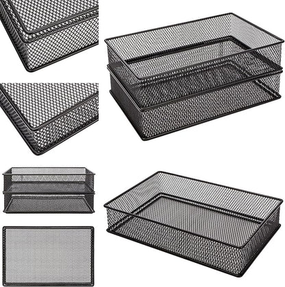 Annova Mesh Stackable Drawer Cabinet and Shelf Organizer Bins Storage Basket School Office Supply Holder Tray- Set of 2 (Black, 6x9x2 Inch)