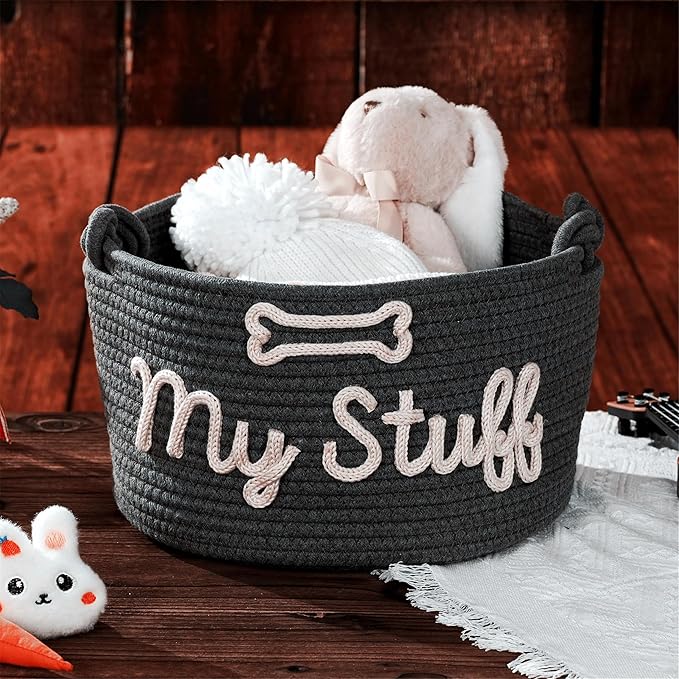 Personalized Dog Toy Basket with Pet Name, Puppy Toy Storage Organizer Custom Cotton Rope Basket Gift for Pet Dog or Cat (Pet Basket)