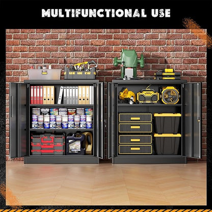 Greenvelly Metal Garage Storage Cabinet, Black 36" Locking File Cabinet with 2 Doors and Adjustable Shelves for Home Office,School