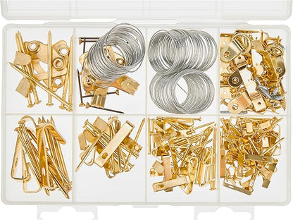 Amazon Basics Picture Hanging Hardware Assortment Kit, 220 Piece Set, Brass