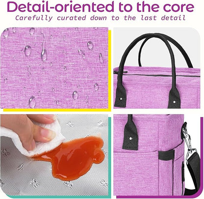 KIPBELIF Cute&Classy Roomy Insulated Lunch Bags for Women - Stylish & Functional Large Tote Adult Lunch Box for Working & Picnic(Extra Large,Purple)