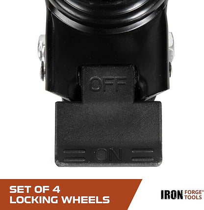 Iron Forge Tools Rolling Storage Rack Caster Wheels Heavy Duty - Set of 4 Locking Caster 3 Inch 1360 lb. Capacity for Boltless Self Locking Shelving Racks, Nylon and Steel Ball Bearing Wheels