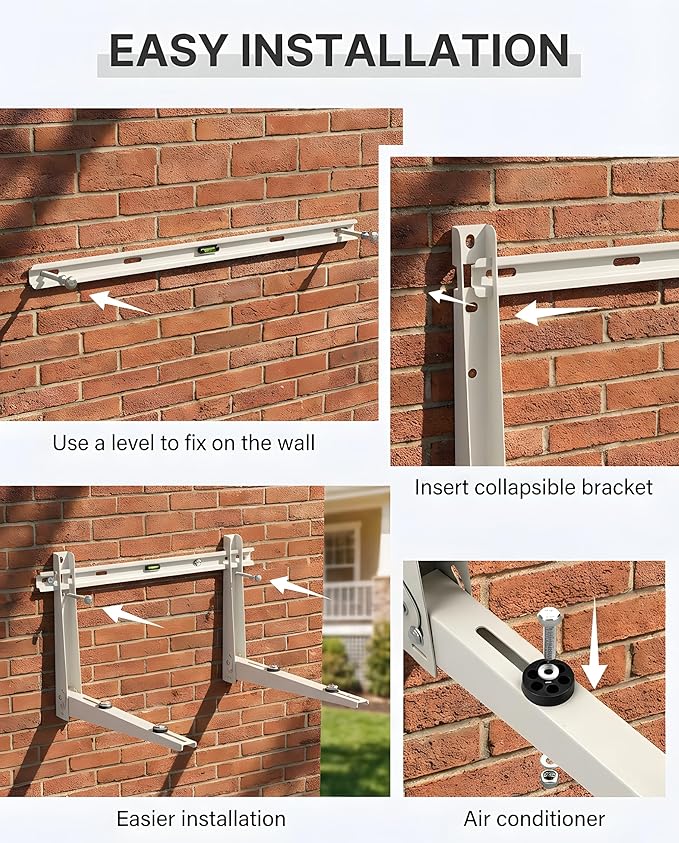 Heavy Duty Mini Split Wall Mounting Bracket for Outside, 400lb Load Capacity, Galvanized Carbon Steel, Dual Anti-Rust Coating, Leveling Bar, Anti-Vibration Pads, Fits 7000–12000 BTU AC Units