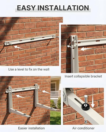 Heavy Duty Mini Split Wall Mounting Bracket, 400lb Load Capacity, Galvanized Steel with Dual Anti-Rust Coating, Adjustable Leveling Design, Anti-Vibration Pads, Fits 7000–12000 BTU Outdoor AC Units
