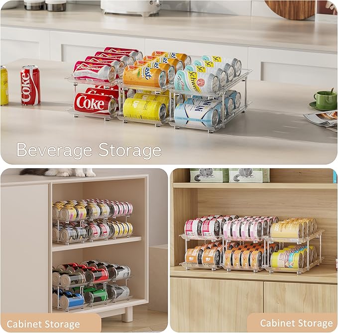 Can Organizer for Pantry, Modular 3 Tier Adjustable Cat Food Can Organizer Large Soup Can Storage Beverage Cans Clear Canned Goods Holder for Pantry and Fridge