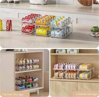Can Organizer for Pantry, Modular 2 Tier Adjustable Cat Food Can Organizer Large Soup Can Storage Beverage Cans Clear Canned Goods Holder for Pantry and Fridge