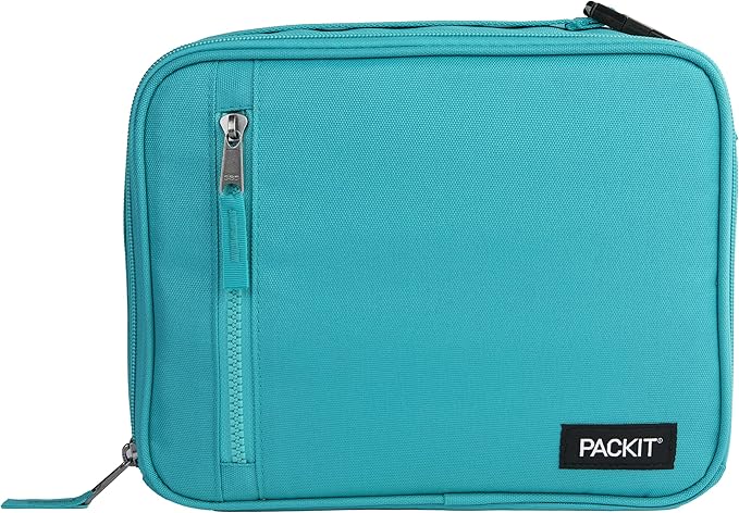 PackIt® Freezable Classic Lunch Box, Teal, Built with EcoFreeze® Technology, Collapsible, Reusable, Zip Closure With Zip Front Pocket and Buckle Handle, Designed for Fresh Lunch On the Go