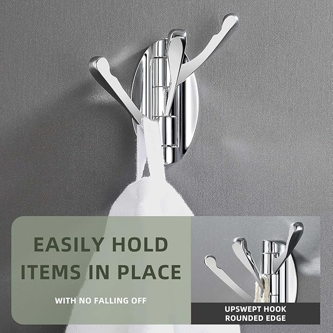 Angle Simple Swivel Towel Hooks for Bathroom, Metal Foldable Hand Towel Coat Hooks for Wall, Chrome, 2 Pack