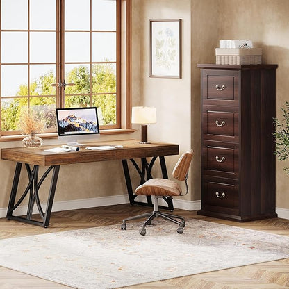 Tribesigns 4-Drawer File Filing Cabinet, Vertical File Cabinet Office Wood Filing Cabinet for A4 /Letter Size Narrow Tall File Storage for Honhe Office, Walnut
