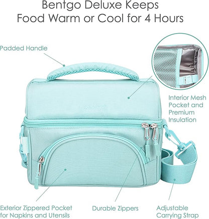 Bentgo Deluxe Lunch Bag - Durable and Insulated Lunch Tote with Zippered Outer Pocket, Internal Mesh Pocket, Padded & Adjustable Straps, & 2-Way Zippers - Fits Most Lunch Boxes (Coastal Aqua)
