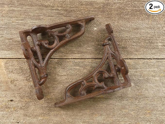 2 Antique Style Shelf Brace Wall Bracket Cast Iron Brackets Small 4 1/8" X 3 5/8