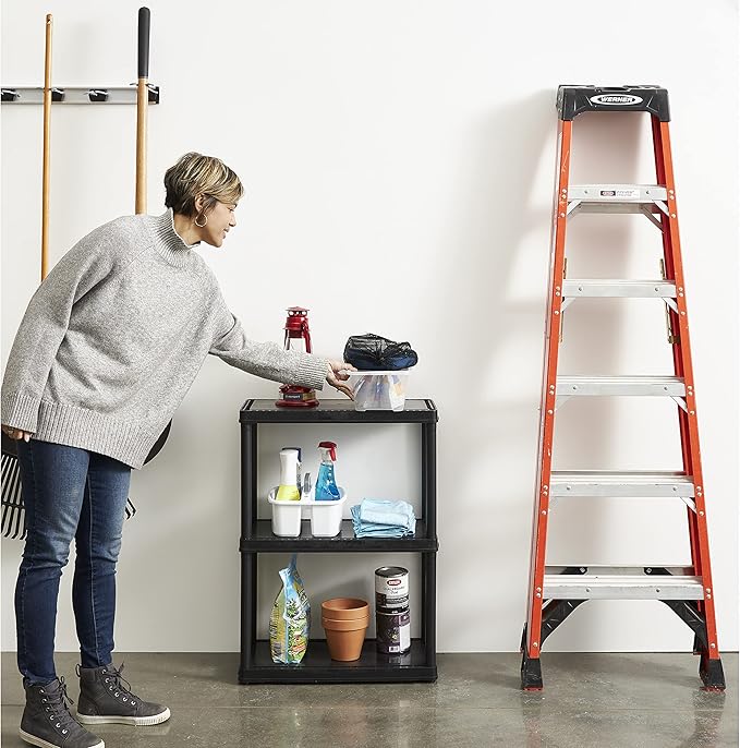 Gracious Living 3 Shelf Fixed Height Light Duty Storage Unit 12 x 24 x 33" Organizer System for Home, Garage, Basement, & Laundry, Black (3 Pack)