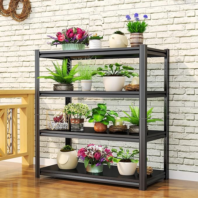 Kitchen Storage Shelves, 44''H*16''W Microwave Stand, Adjustable Metal Shelving, 1600LBS Bakers Rack, Black Kitchen Shelf, 4-Tier Shelving Unit for Bathroom, Pantry, Laundry, Closet, Garage