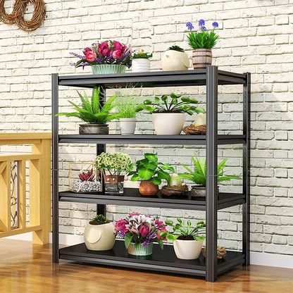 Kitchen Storage Shelves, 44''H*16''W Microwave Stand, Adjustable Metal Shelving, 1600LBS Bakers Rack, Black Kitchen Shelf, 4-Tier Shelving Unit for Bathroom, Pantry, Laundry, Closet, Garage