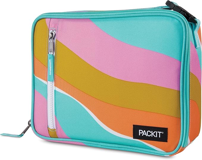 PackIt® Freezable Classic Lunch Box, Retro Wave, Built with EcoFreeze® Technology, Fully Freezable, Collapsible, Reusable, With Zip Front Pocket and Buckle Handle, Designed for Fresh Lunch On the Go
