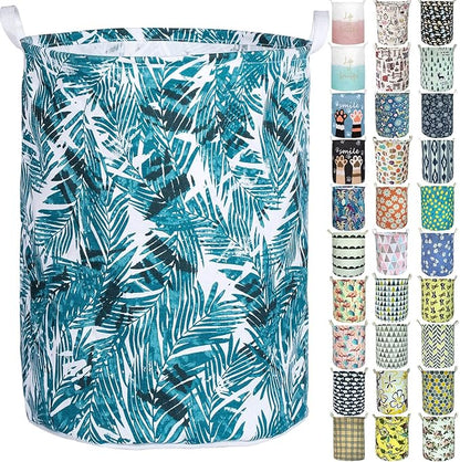 Merdes 19.7’’ Waterproof Foldable Laundry Hamper, Dirty Clothes Laundry Basket, Linen Bin Storage Organizer for Toy Collection (Plam Leaf)