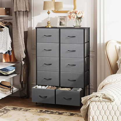 WLIVE Fabric Dresser for Bedroom, Tall Dresser with 10 Drawers, Clothes Dresser, Chest of Drawers for Closet, Living Room, Hallway, Dark Gray
