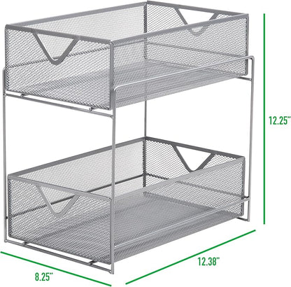Mind Reader Accessory Organizer, Supply Storage, Makeup, Office, Kitchen, Metal Mesh, 8.25"L x 12.5"W x 12.5"H, Silver
