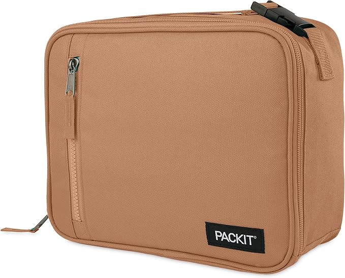 PackIt® Freezable Classic Lunch Box, Almond, Built with EcoFreeze® Technology, Collapsible, Reusable, Zip Closure With Zip Front Pocket and Buckle Handle, Designed for Fresh Lunch On the Go