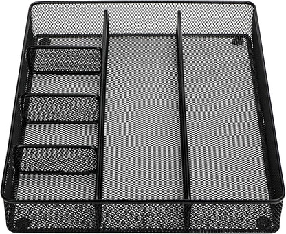 Annova Desk Top Organizer Tray for Office Organization - Metal Mesh - Storage Tray with Dividers for Pens, Desktop Accessories, Bathroom, Kitchen, Makeup and Office Supplies (Large, Black)