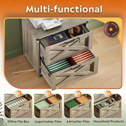 DEVAISE 2 Drawer File Cabinet, Lateral Wood Filing Storage Cabinet with Lock, Farmhouse Printer Stand for Home Office Fits Letter/Legal/A4 Size, Gray Oak